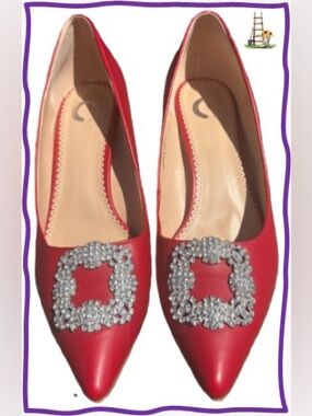 Journee Collection Pumps Pointed Red Women’s with Crystal Buckle